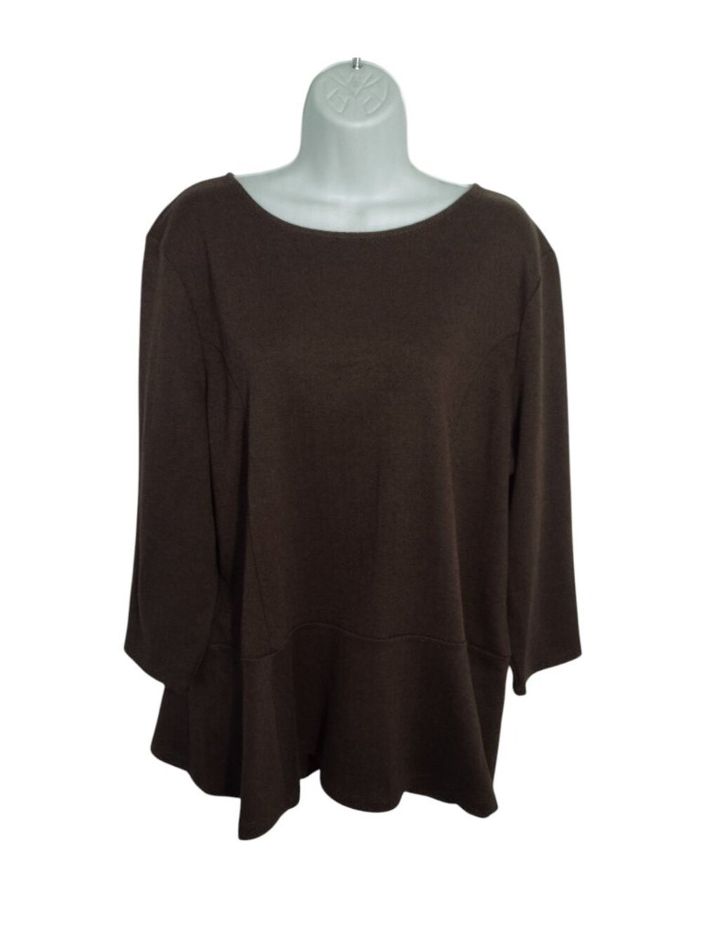 Lauren Ralph Lauren Herringbone Peplum Shirt 2X Brown Quiet Luxury 3/4 Sleeves